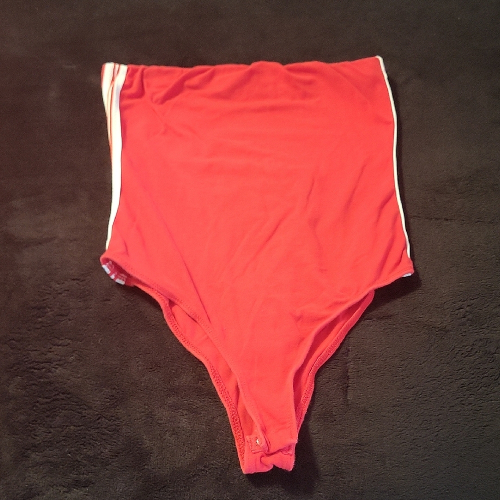 Ambiance Red High-Cut One Piece Tube Top Bodysuit.